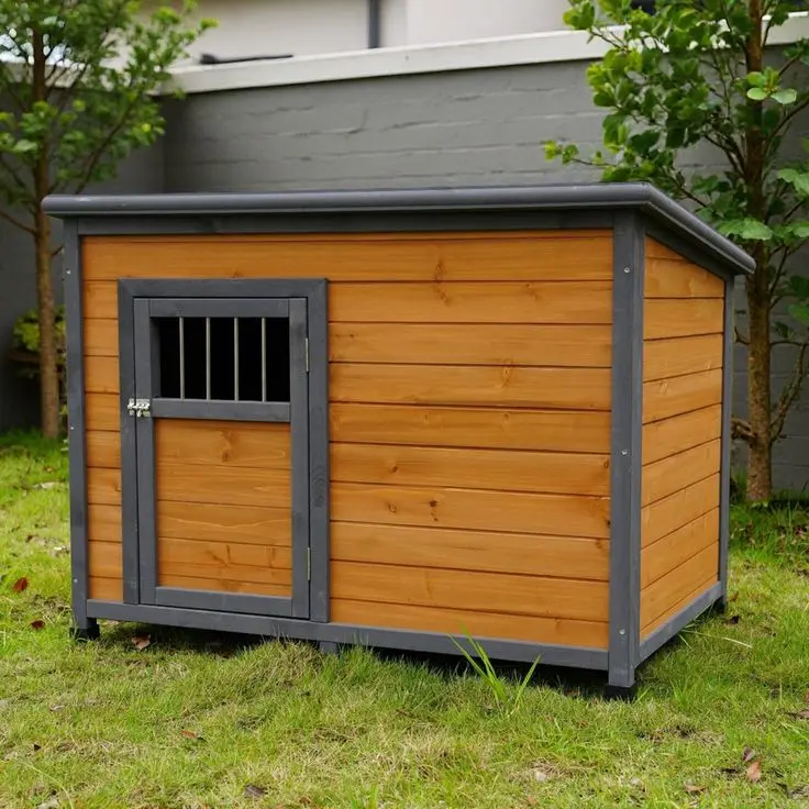 45_Large Solid Wood Dog House, Waterproof PVC Plastic Roof, Breathable Wooden Doors.webp