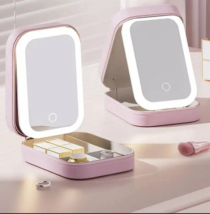 Makeup Storage Box With LED Light Mirror Portable